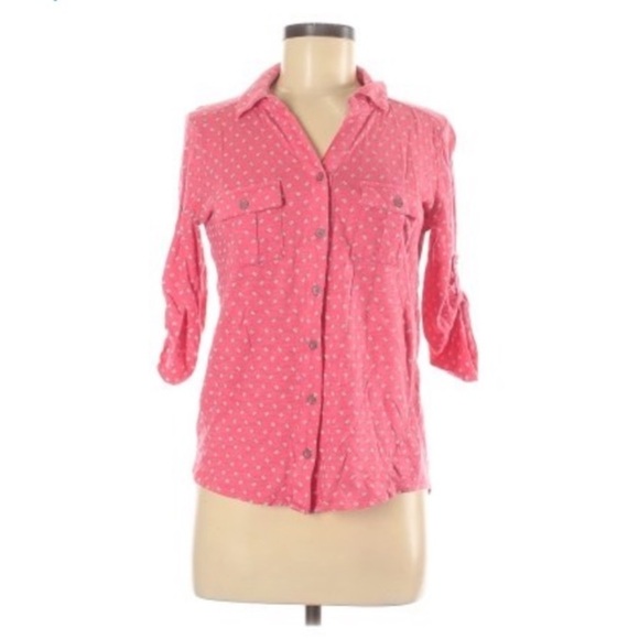 Liz Claiborne Tops - Liz Claiborne rolltab coral/white buttondown top